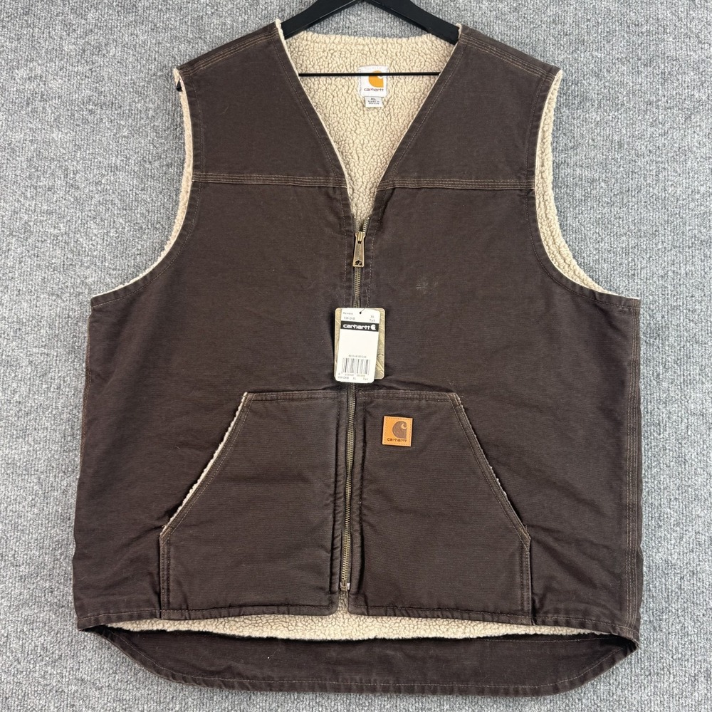 Carhartt Vest Mens XL Tall Brown Sandstone Duck Sherpa Lined Outdoor V26 NWT